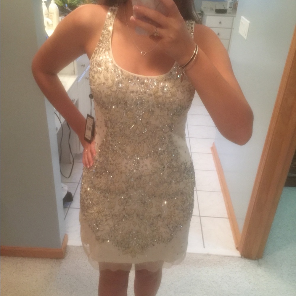 Adrianna Papell White Beaded Dress